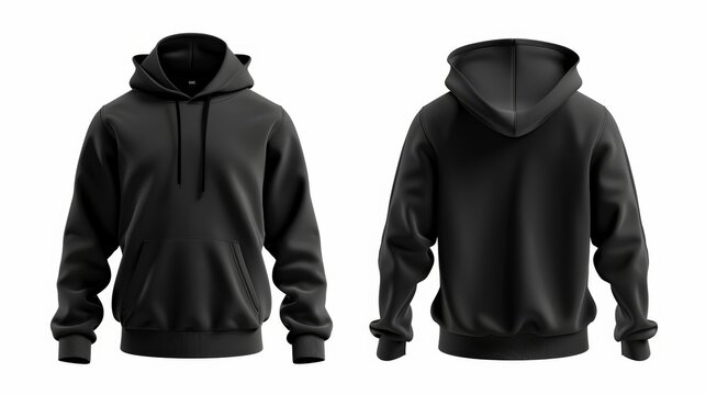  Blank black hoodie template. hoodie sweatshirt long sleeve with clipping path, hoody for design mockup for print, isolated on white background. 