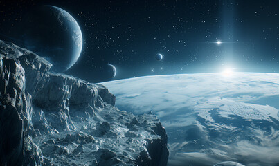 Wall Mural - explore the ethereal beauty of deep space where blue planets and cosmic marvels captivate the imagin