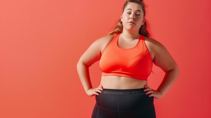 Wall Mural - A confident plus-size model poses in workout attire