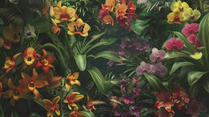 the beauty of various orchids and butterflies . seamless looping time-lapse virtual video Animation Background.
