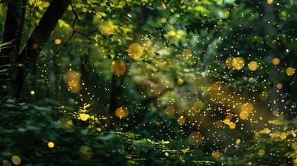 Canvas Print - Craft a visually dynamic photo of a forest scene bathed in dappled sunlight, with golden splashes illuminating the lush green canopy.