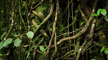 Wall Mural - liana of rainforest vines and climbers, emphasizing their intricate growth patterns and the way they navigate through the forest