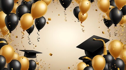 Wall Mural - Ultra High-resolution Graduation party invitation realistic composition with flying Golden balloons