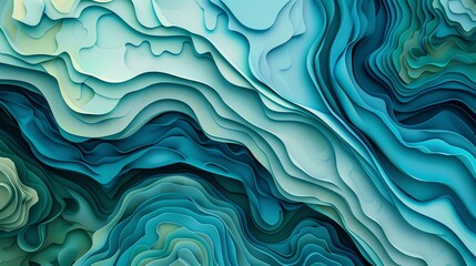 Canvas Print - abstract blue and green waves. 3d rendering.