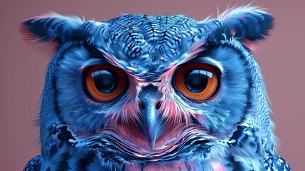 Canvas Print -   A close-up of an owl's face, featuring an orange and blue eye, with the eye in its center