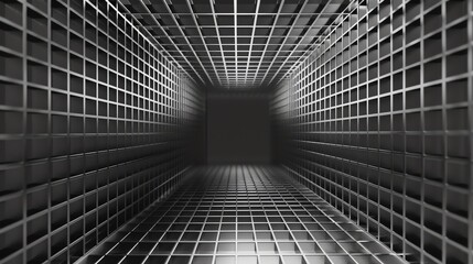 Poster - The dark, mysterious tunnel seems to stretch on forever. The walls are made of a strange, metallic material that reflects the light in an eerie way.
