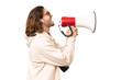 © luismolinero - Young photographer man over isolated background shouting through a megaphone