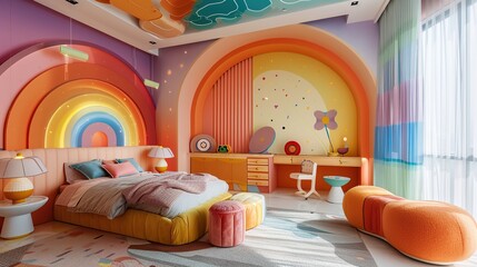 Wall Mural - Children's room with bright colorful wall decorations