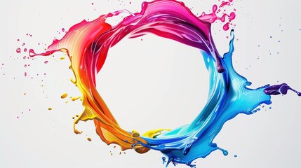 Sticker - Abstract circle liquid motion flow explosion. Curved wave colorful pattern with paint drops on white background