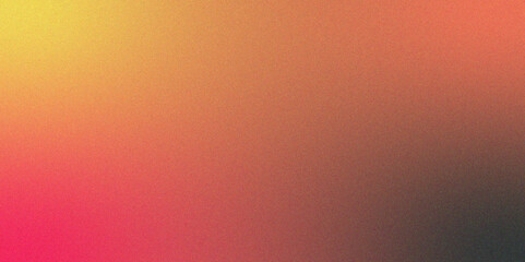 Wall Mural - Fuchsia vibrant pink blurred yellow grainy gradient background. Carmine pink pale grainy gradient texture. Soft gradient backdrop with grain and noise.