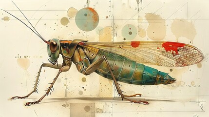 Wall Mural -   A detailed photo of an insect on a sheet of paper with paint stains covering its body