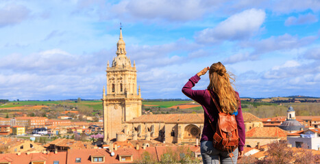 Wall Mural - traveler woman in portugal- city landscape panorama view