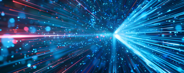 Poster - Abstract wave particle technology background design, big data communication technology science and technology concept illustration, Abstract neon light rays background