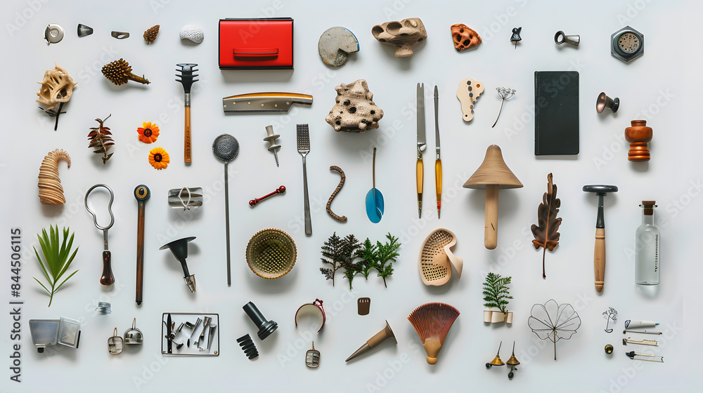 Creativity Example Objects Fotografie Utilizing diverse objects to craft images against a white ...
