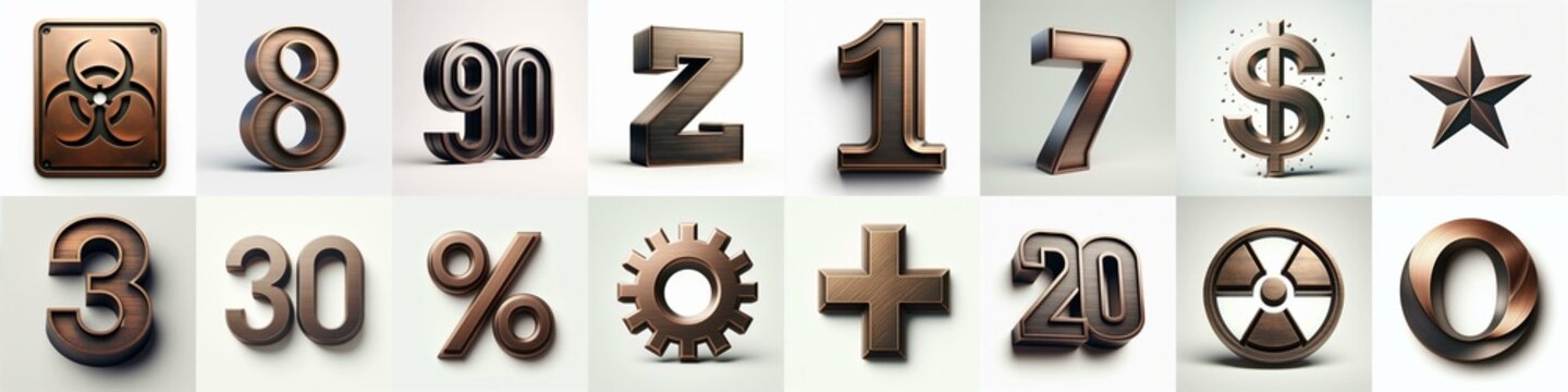 Brushed Bronze metal Lettering Typeface. AI generated illustration