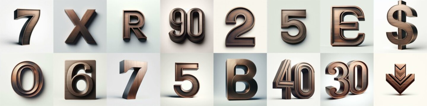 Brushed Bronze metal Lettering Typeface. AI generated illustration