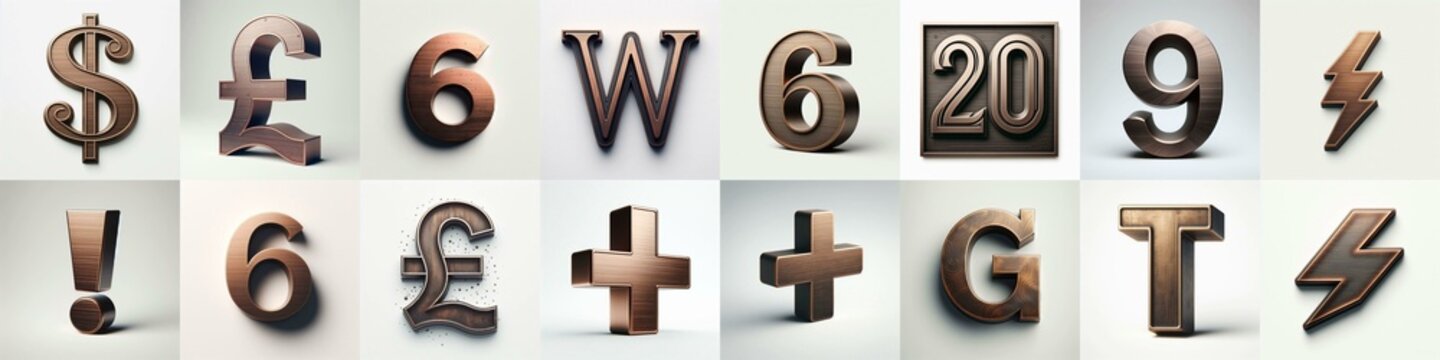 Brushed Bronze metal Lettering Typeface. AI generated illustration
