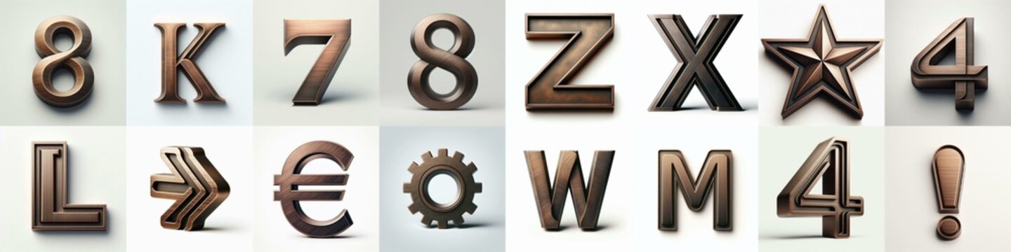 Brushed Bronze metal Lettering Typeface. AI generated illustration