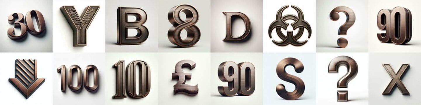 Brushed Bronze metal Lettering Typeface. AI generated illustration
