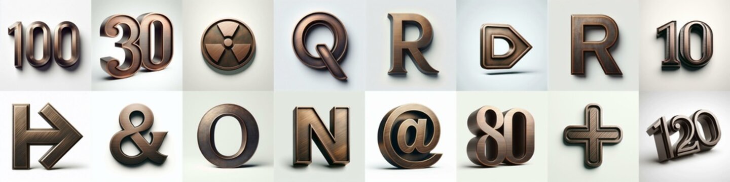 Brushed Bronze metal Lettering Typeface. AI generated illustration
