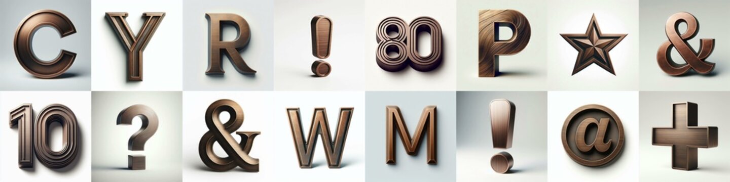 Brushed Bronze metal Lettering Typeface. AI generated illustration