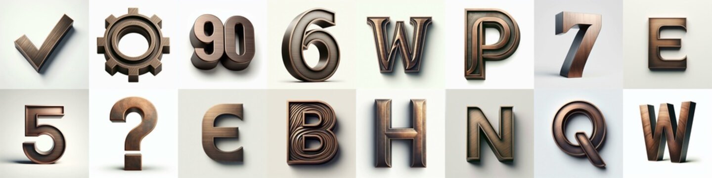 Brushed Bronze metal Lettering Typeface. AI generated illustration