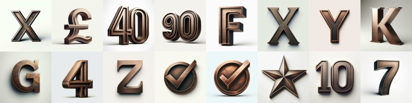 Brushed Bronze metal Lettering Typeface. AI generated illustration