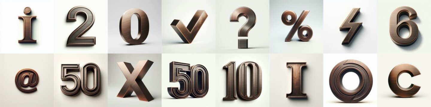 Brushed Bronze metal Lettering Typeface. AI generated illustration