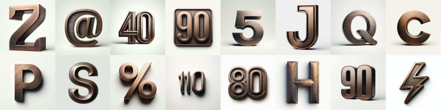 Brushed Bronze metal Lettering Typeface. AI generated illustration