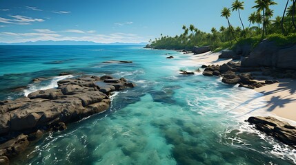 Wall Mural - Panoramic view of tropical beach in Seychelles.