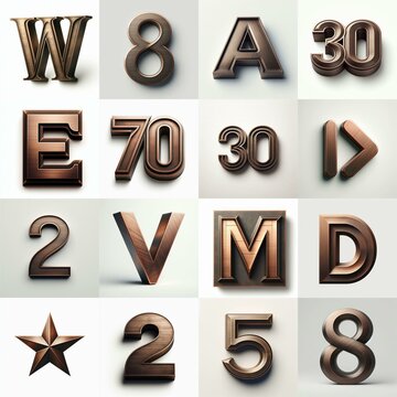 Brushed Bronze metal Lettering Typeface. AI generated illustration