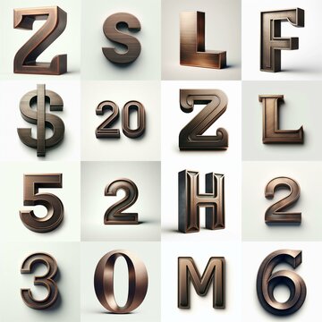 Brushed Bronze metal Lettering Typeface. AI generated illustration