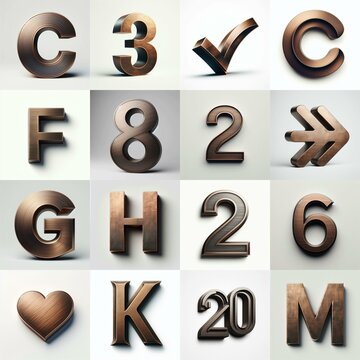 Brushed Bronze metal Lettering Typeface. AI generated illustration