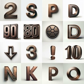 Brushed Bronze metal Lettering Typeface. AI generated illustration
