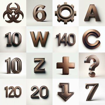 Brushed Bronze metal Lettering Typeface. AI generated illustration