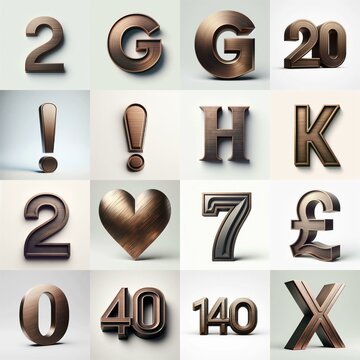 Brushed Bronze metal Lettering Typeface. AI generated illustration