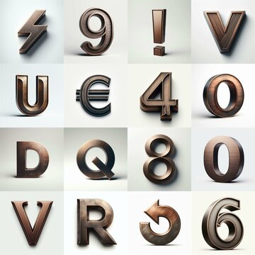 Brushed Bronze metal Lettering Typeface. AI generated illustration