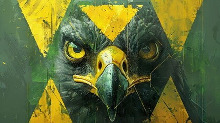 Sticker -   An eagle's head painted with yellow and green splatters