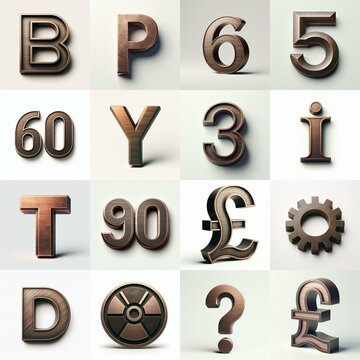 Brushed Bronze metal Lettering Typeface. AI generated illustration