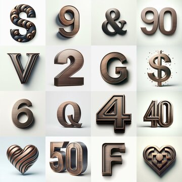Brushed Bronze metal Lettering Typeface. AI generated illustration