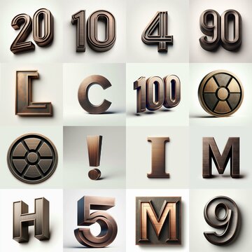 Brushed Bronze metal Lettering Typeface. AI generated illustration