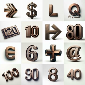 Brushed Bronze metal Lettering Typeface. AI generated illustration