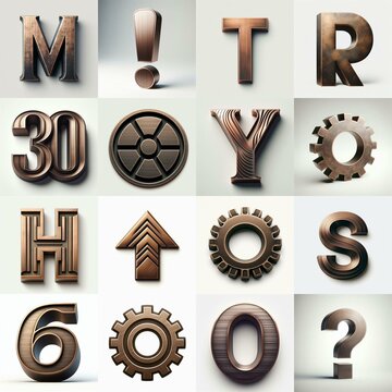 Brushed Bronze metal Lettering Typeface. AI generated illustration