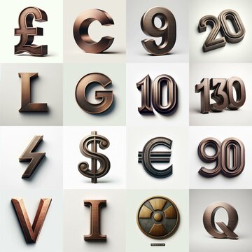 Brushed Bronze metal Lettering Typeface. AI generated illustration