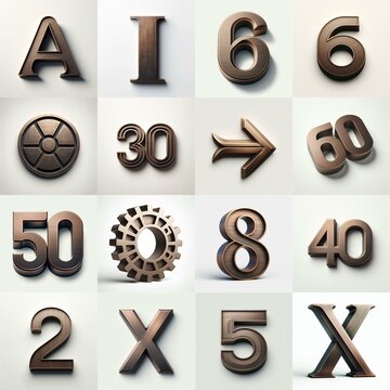 Brushed Bronze metal Lettering Typeface. AI generated illustration