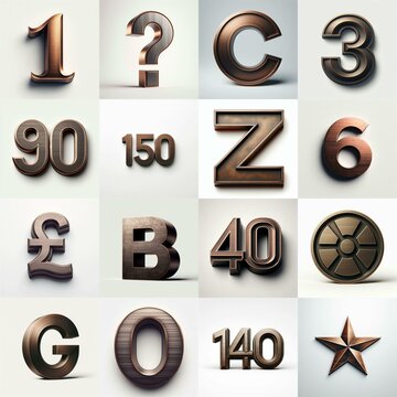 Brushed Bronze metal Lettering Typeface. AI generated illustration