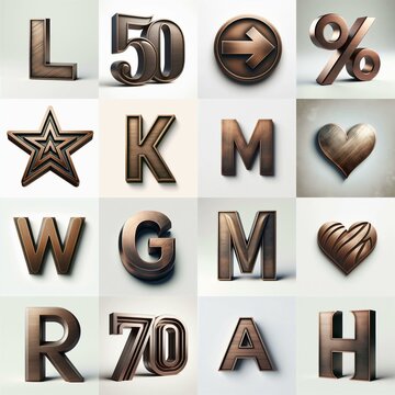 Brushed Bronze metal Lettering Typeface. AI generated illustration