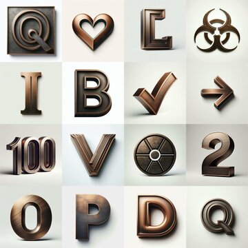 Brushed Bronze metal Lettering Typeface. AI generated illustration