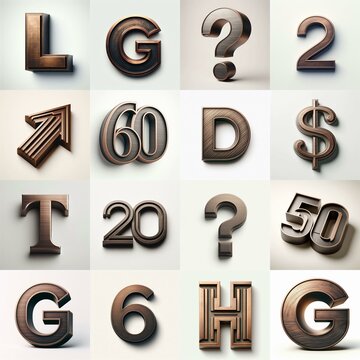 Brushed Bronze metal Lettering Typeface. AI generated illustration