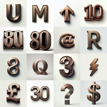 Brushed Bronze metal Lettering Typeface. AI generated illustration